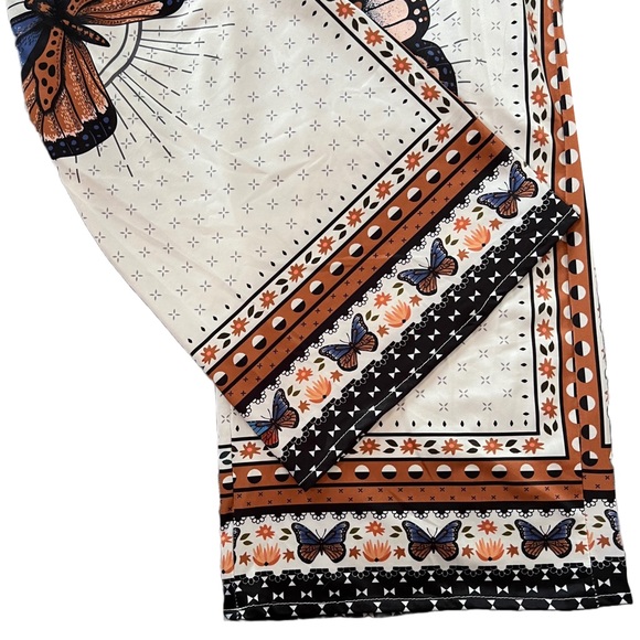 WHITE/ORANGE/PURPLE WIDE LEG BUTTERFLY PRINT PALAZZO SUMMER PANT WITH POCKETS - Picture 5 of 8